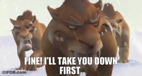 A Group Of Cartoon Lions Are Standing Next To Each Other In The Snow . GIF