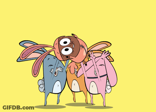 A Group Of Cartoon Rabbits Are Standing Next To Each Other GIF