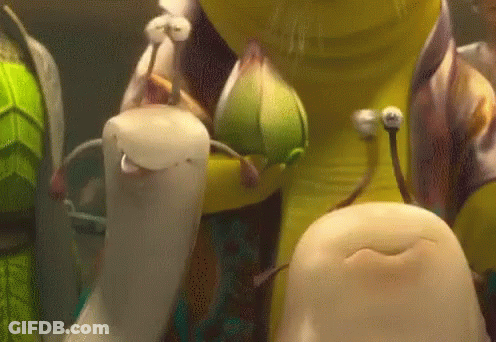 A Group Of Cartoon Slugs Are Standing Next To Each Other And One Of Them Has A Flower On Its Head GIF