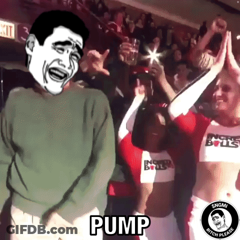 A Group Of Cheerleaders Wearing Chicago Bulls Uniforms Are Dancing In Front Of A Crowd . GIF