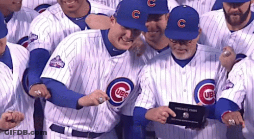 A Group Of Chicago Cubs Baseball Players Are Posing For A Photo GIF
