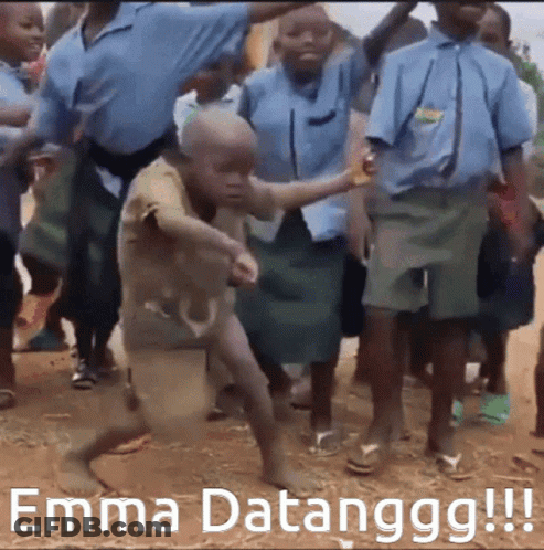 A Group Of Children Are Dancing In The Dirt With The Caption Emma Datanggg GIF