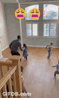 A Group Of Children Are Playing In An Empty Room With A Man Standing In The Middle GIF
