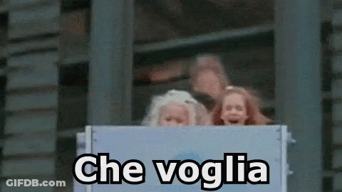 A Group Of Children Are Riding On A Roller Coaster And The Words Che Voglia Are Written On The Screen . GIF