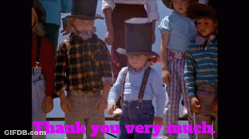 A Group Of Children Are Standing Next To Each Other And The Words Thank You Very Much Are On The Screen GIF