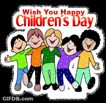 A Group Of Children Hugging Each Other With The Words " Wish You Happy Children 'S Day " Above Them GIF