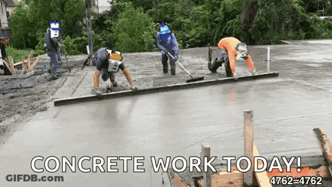 A Group Of Construction Workers Are Working On A Concrete Floor With The Text Concrete Work Today GIF