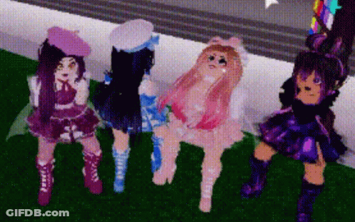 A Group Of Dolls Are Standing Next To Each Other In A Row . GIF