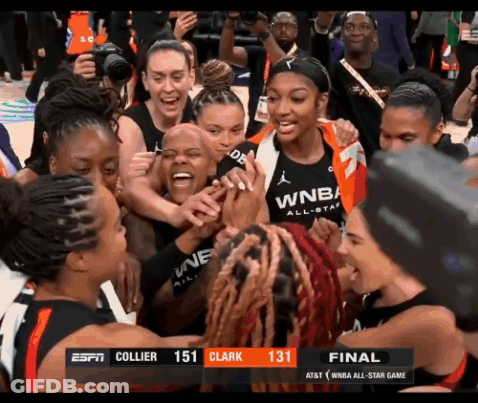 A Group Of Female Basketball Players Are Celebrating A Win GIF