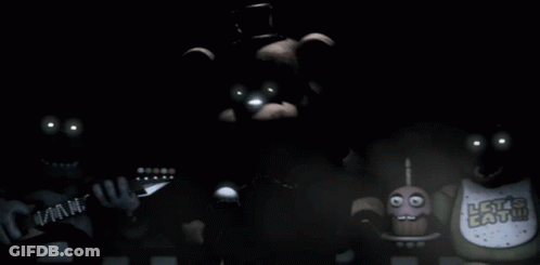 A Group Of Five Nights At Freddy 'S Characters Including Freddy The Bear GIF