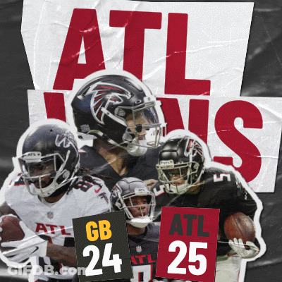 A Group Of Football Players Are Holding Up Signs That Say Gb 24 And Atl 25 GIF
