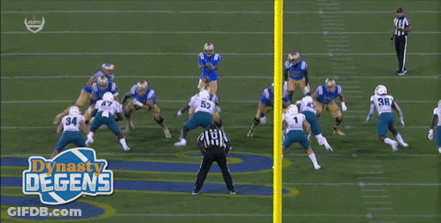 A Group Of Football Players Are Running On A Field With The Words Dynasty Degens In The Corner GIF
