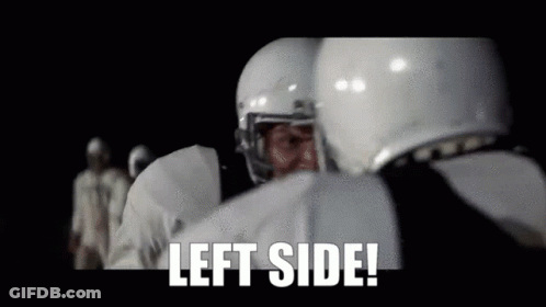 A Group Of Football Players Are Standing Next To Each Other With The Words Left Side Written On The Bottom . GIF