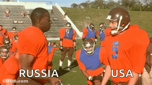 A Group Of Football Players From Russia And Usa GIF