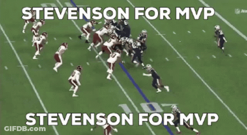 A Group Of Football Players On A Field With The Words Stevenson For Mvp Below Them GIF