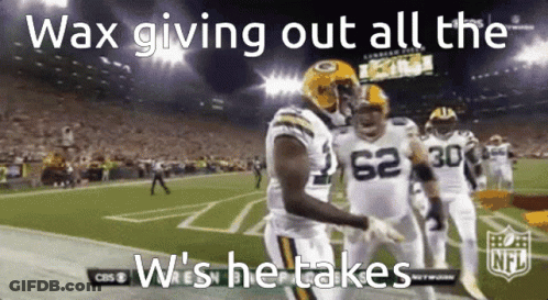 A Group Of Football Players On A Field With The Words Wax Giving Out All The Wish He Takes GIF