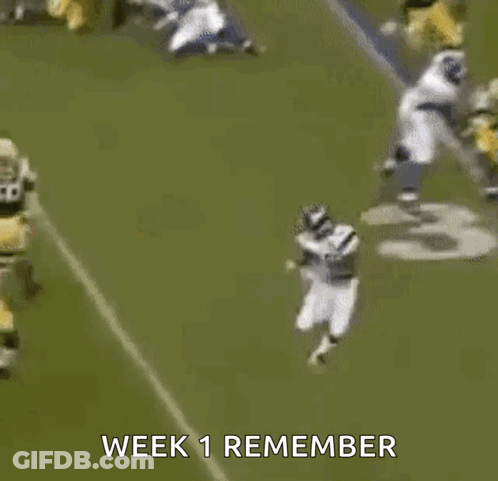 A Group Of Football Players On A Field With The Words Week 1 Remember Written Above Them . GIF