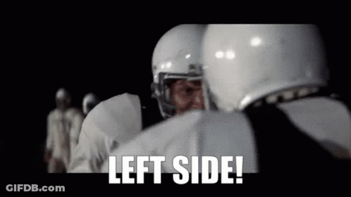 A Group Of Football Players Standing Next To Each Other With The Words `` Left Side '' Written On The Screen . GIF