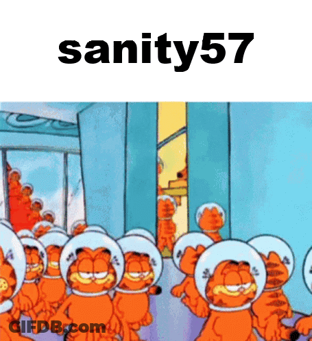 A Group Of Garfield Cartoon Characters Wearing Space Helmets Are Standing In A Room . GIF