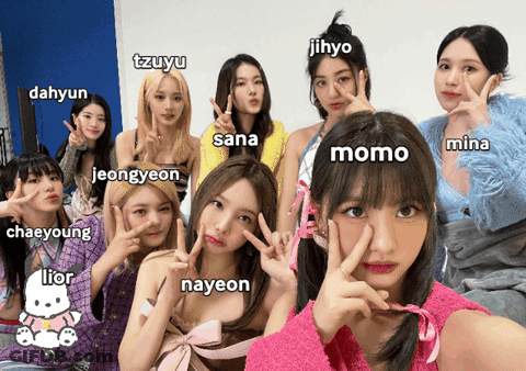 A Group Of Girls Are Posing For A Picture And Their Names Are Displayed GIF