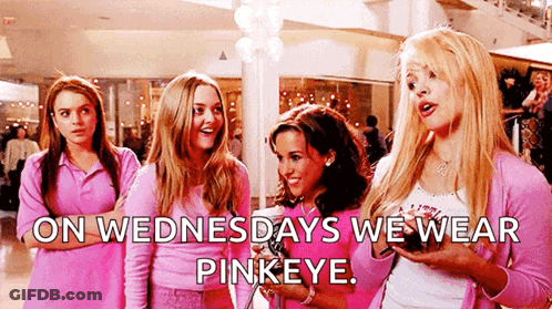 A Group Of Girls Are Standing Next To Each Other In A Mall Wearing Pink . GIF