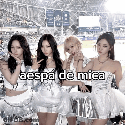 A Group Of Girls Posing For A Picture With The Words Aespa De Mica On The Bottom GIF