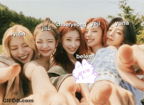 A Group Of Girls With Names Like Chaeryeong Yeji And Yuna On Their Faces GIF