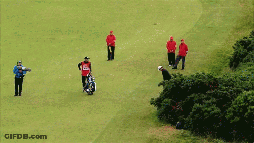 A Group Of Golfers Are On A Golf Course And One Of Them Is Wearing A Shirt That Says ' Allianz ' On It GIF