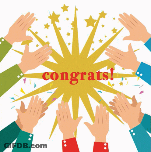 A Group Of Hands Clapping In Front Of A Congratulations Message GIF