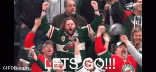 A Group Of Hockey Fans Are Cheering With The Words Let 'S Go !!! GIF