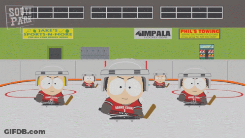 A Group Of Hockey Players Are On A Ice Rink In Front Of A Sign That Says Phil 'S Towing GIF