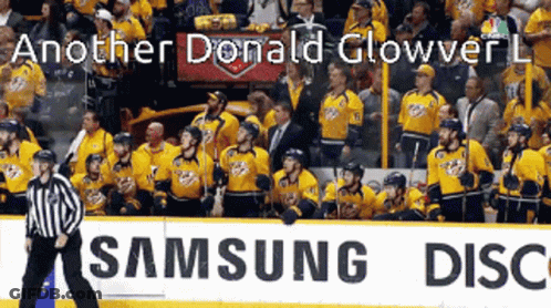 A Group Of Hockey Players Are Standing In Front Of A Samsung Advertisement GIF
