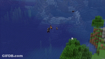 A Group Of Horses Are Swimming In The Water In A Minecraft World . GIF