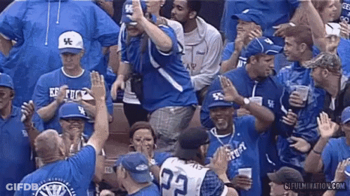 A Group Of Kentucky Baseball Fans Are Giving Each Other High Fives GIF