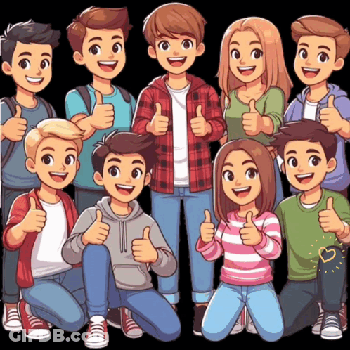 A Group Of Kids Are Giving A Thumbs Up Sign GIF