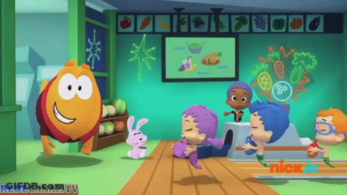 A Group Of Kids Are Playing In A Room With A Sign That Says Nick Jr. GIF