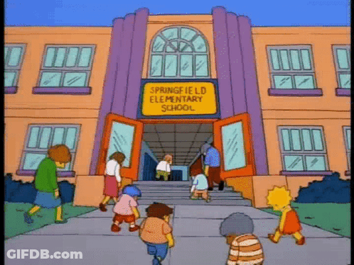 Kids Walking Into Springfield Elementary School GIF