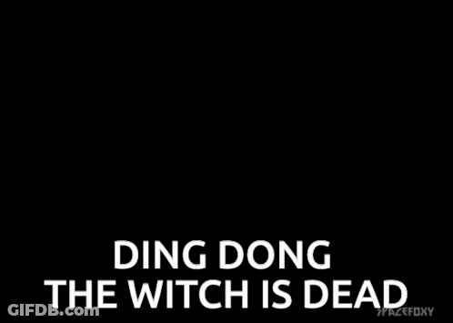 A Group Of Kiss Members Standing Next To Each Other With The Words " Ding Dong The Witch Is Dead " Below Them GIF