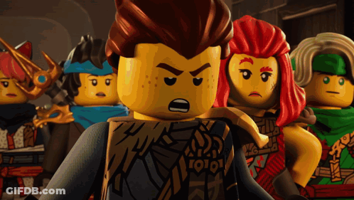 A Group Of Lego Characters Are Standing In A Line And One Of Them Has The Word Yoyo On His Chest GIF