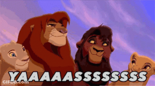 A Group Of Lion Cartoon Characters Are Standing Next To Each Other With The Caption Yaaaasssss GIF