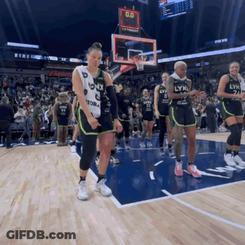 A Group Of Lynx Basketball Players Are Standing On The Court GIF