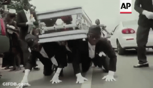 A Group Of Men Are Carrying A Coffin On Their Heads And The Caption Says Ap GIF