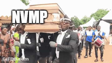 A Group Of Men Are Carrying A Coffin With The Words Nvmp Written On It GIF