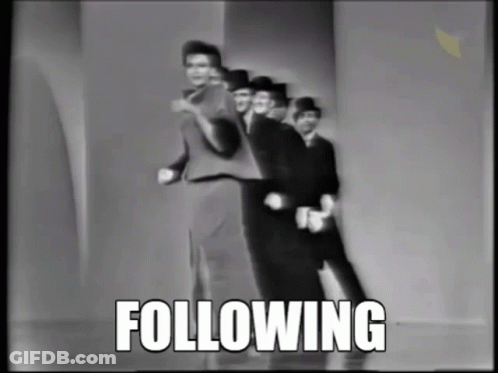 A Group Of Men Are Dancing In A Black And White Photo With The Word Following Above Them GIF