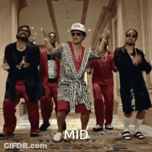 A Group Of Men Are Dancing In A Hallway With The Word Mid On The Floor GIF