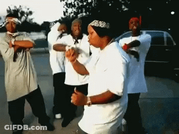 A Group Of Men Are Dancing In A Parking Lot GIF