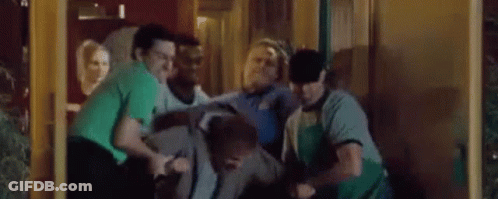 A Group Of Men Are Dancing In A Room With The Words Applebees Has Rats Written On The Bottom GIF