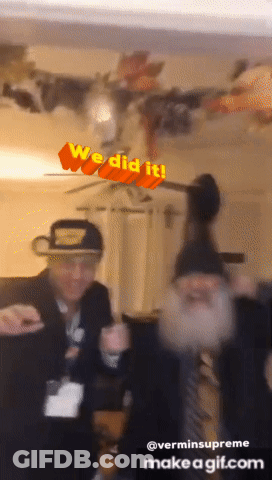 A Group Of Men Are Dancing In A Room With The Words We Did It Behind Them GIF