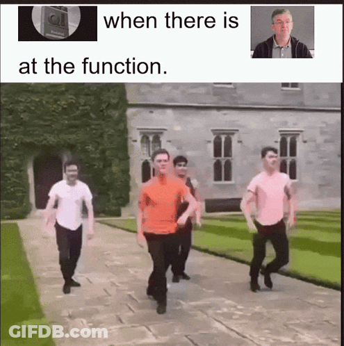 A Group Of Men Are Dancing In Front Of A Building With The Words When There Is At The Function GIF