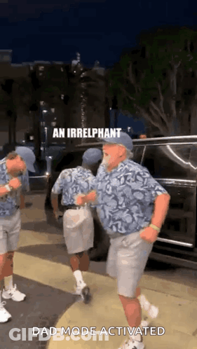 A Group Of Men Are Dancing On A Sidewalk With The Caption An Irrelevant Dad Mode Activated . GIF